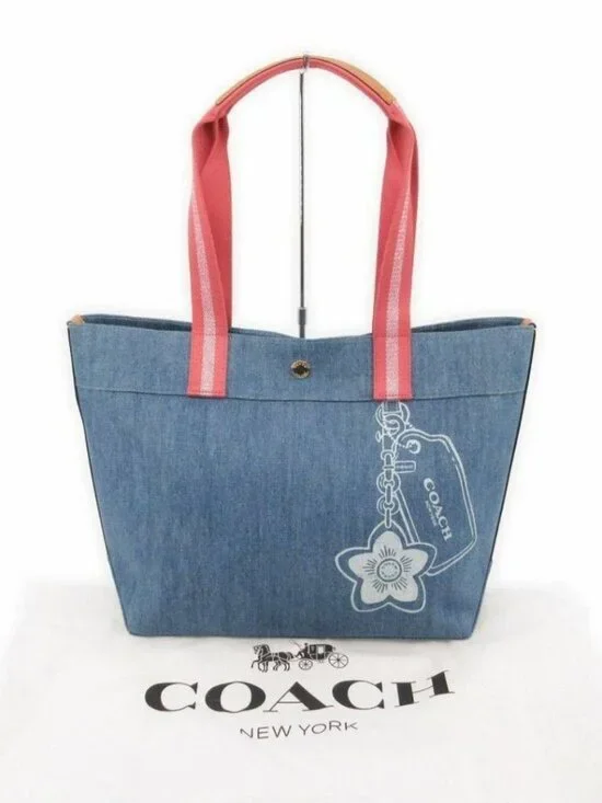 Coach Denim and Vachetta Leather Tote With Free Business Card Wallet - Picture 3 of 10